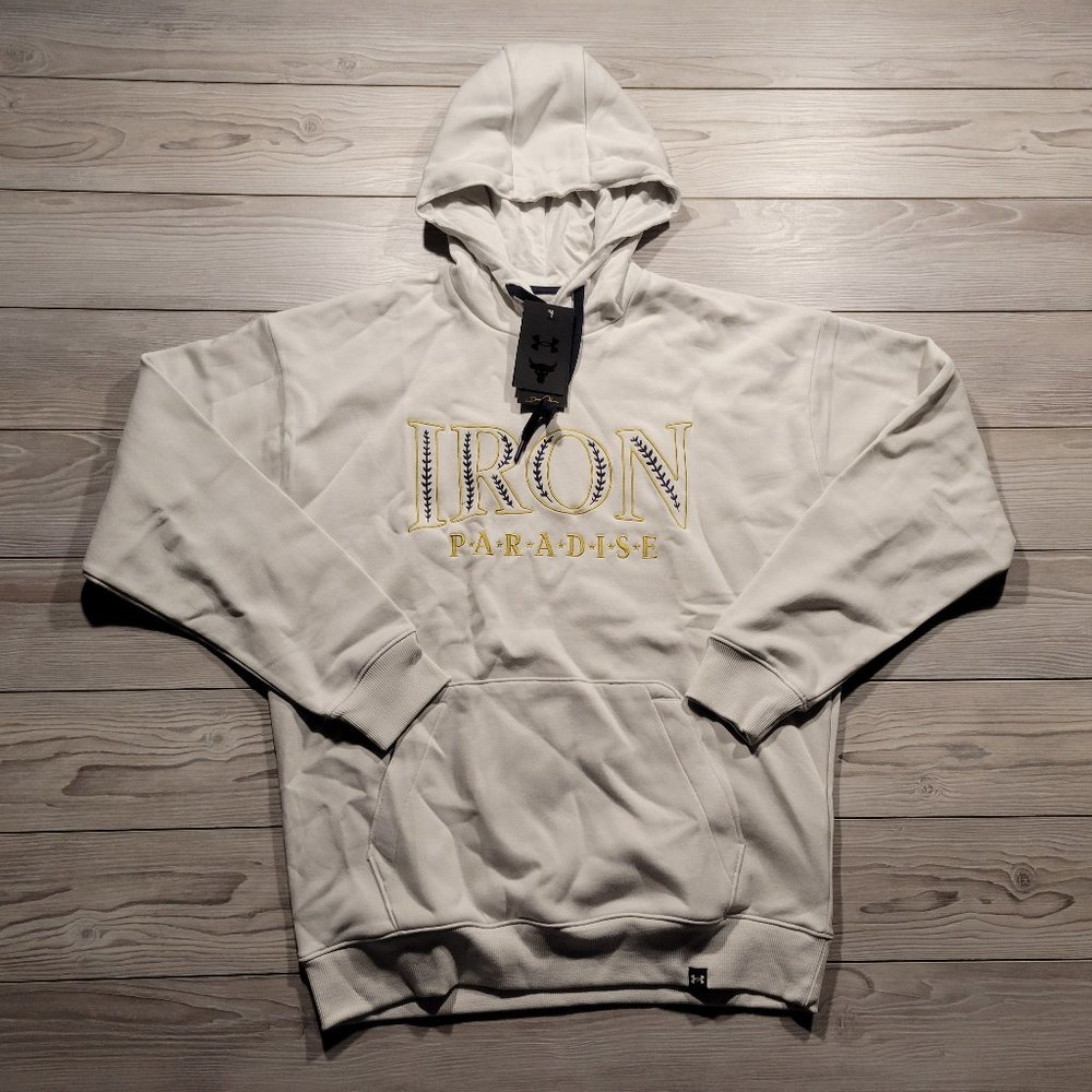 Under Armour Project Rock Rival Men's Size M White Pullover Hoodie Sweatshirt